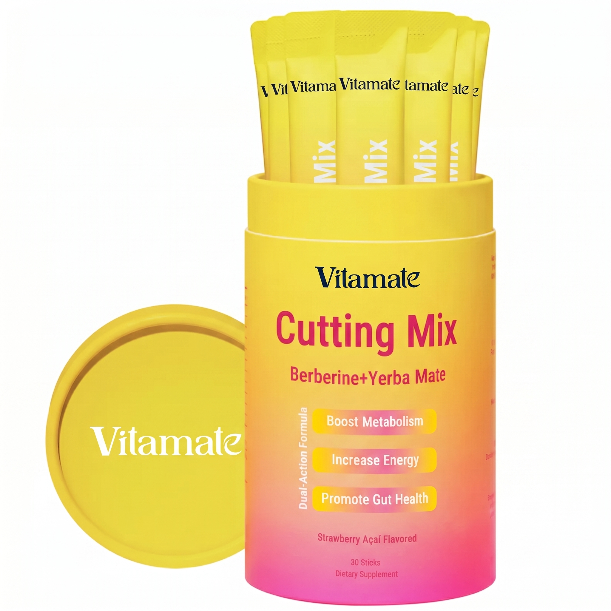 Vitamate CUTTING MIX — Craving Control & Metabolism Booster Drink | Berberine, 5-HTP & GLP-1 Support | Strawberry Açaí | 30 Servings