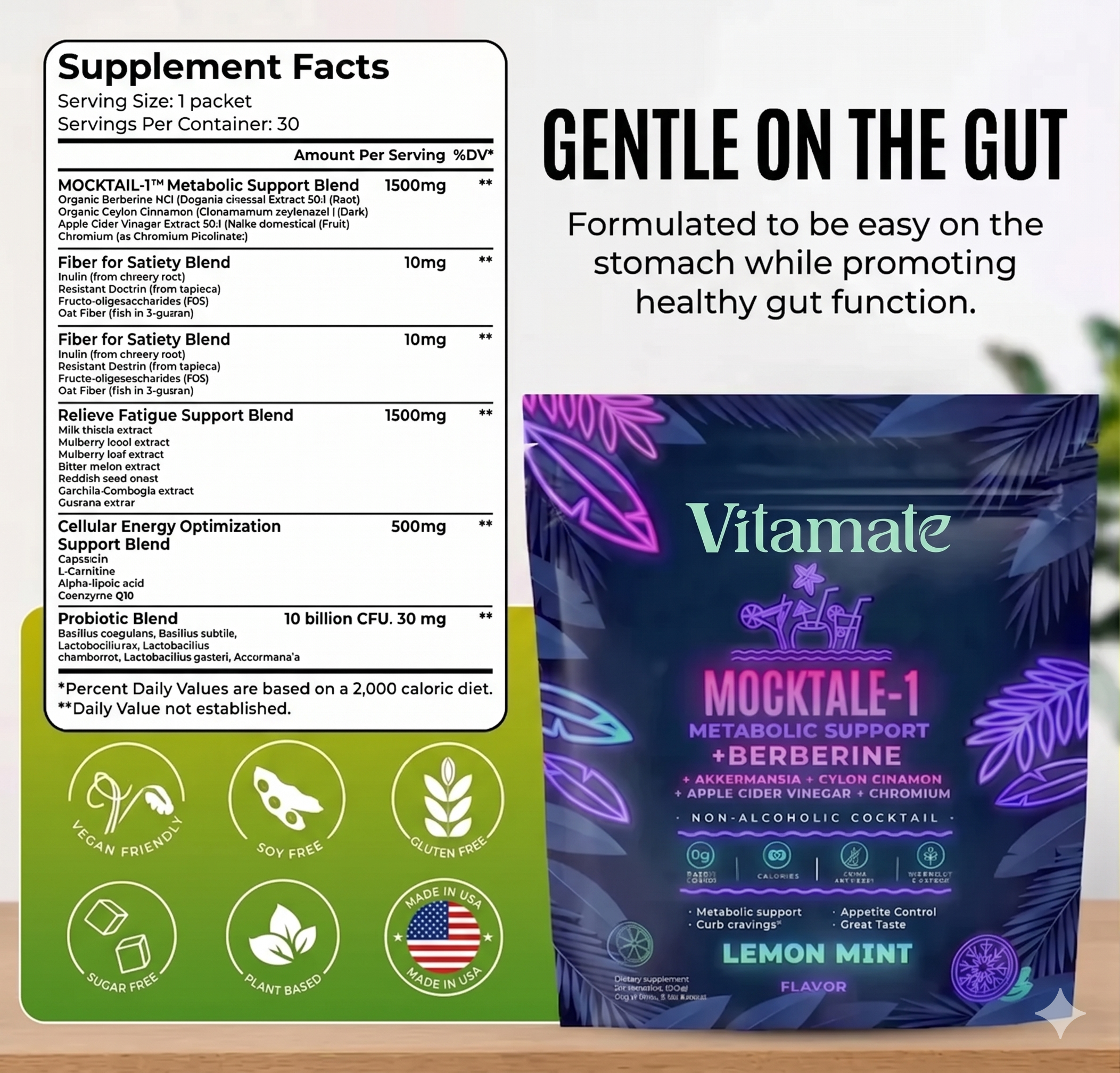 Vitamate MOCKTALE-1 Metabolic Support Drink Mix – Berberine, ACV & Cinnamon | Lemon Mint