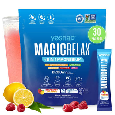 MAGICRELAX | Cortisol Balance, Mood & Sleep Drink Mix  | 8-in-1 Magnesium + Ashwagandha | No Sugar | 30 Servings
