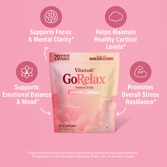 Vitamate GoRelax Raspberry Lemonade Powdered Drink Mix -  Cortisol Balance Supplements