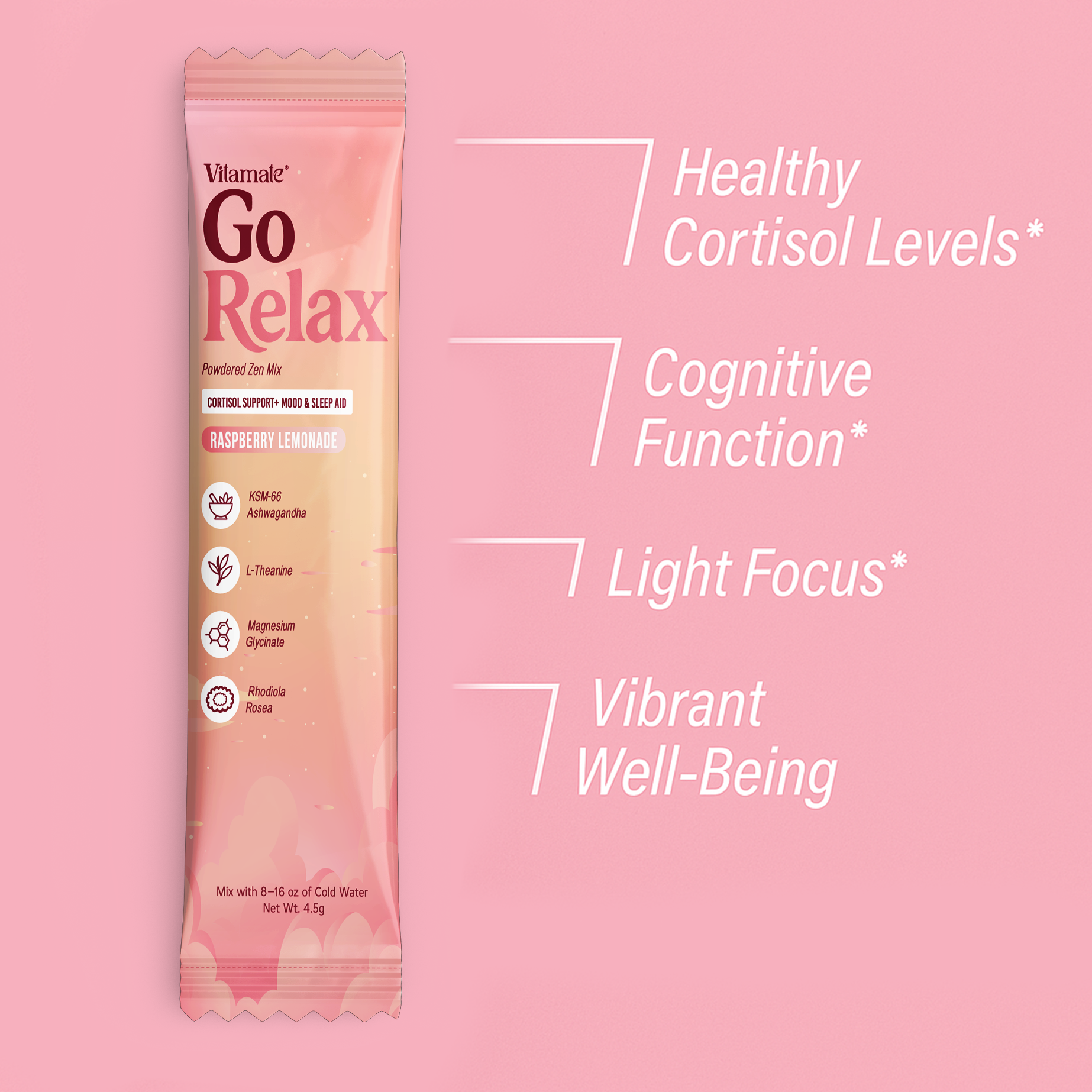 Vitamate GoRelax Raspberry Lemonade Powdered Drink Mix -  Cortisol Balance Supplements