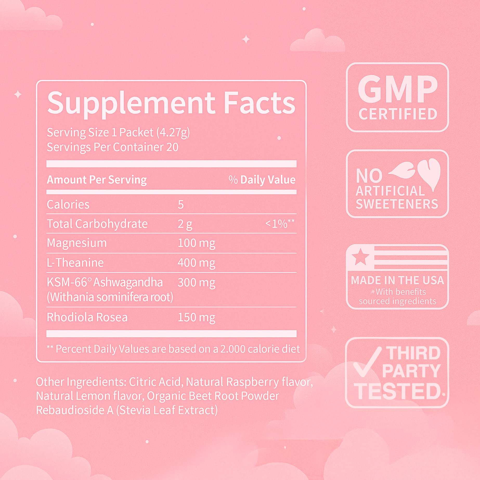 Vitamate GoRelax Raspberry Lemonade Powdered Drink Mix -  Cortisol Balance Supplements