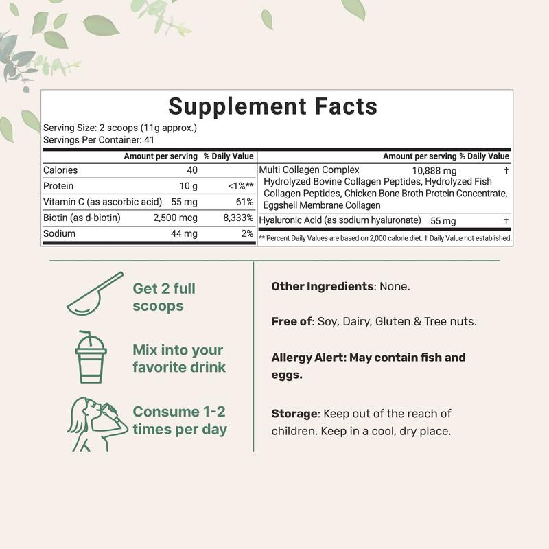 Micro Ingredients Multi Collagen Peptides Powder - Hydrolyzed Protein Peptides