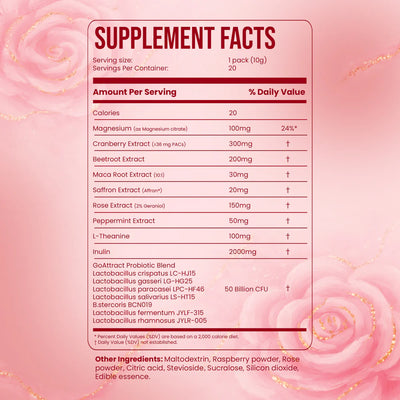 Nestrient GoAttract Feminine Balance Glow Drink Mix with Probiotics & Rose Extract–Berry Rose Flavor.