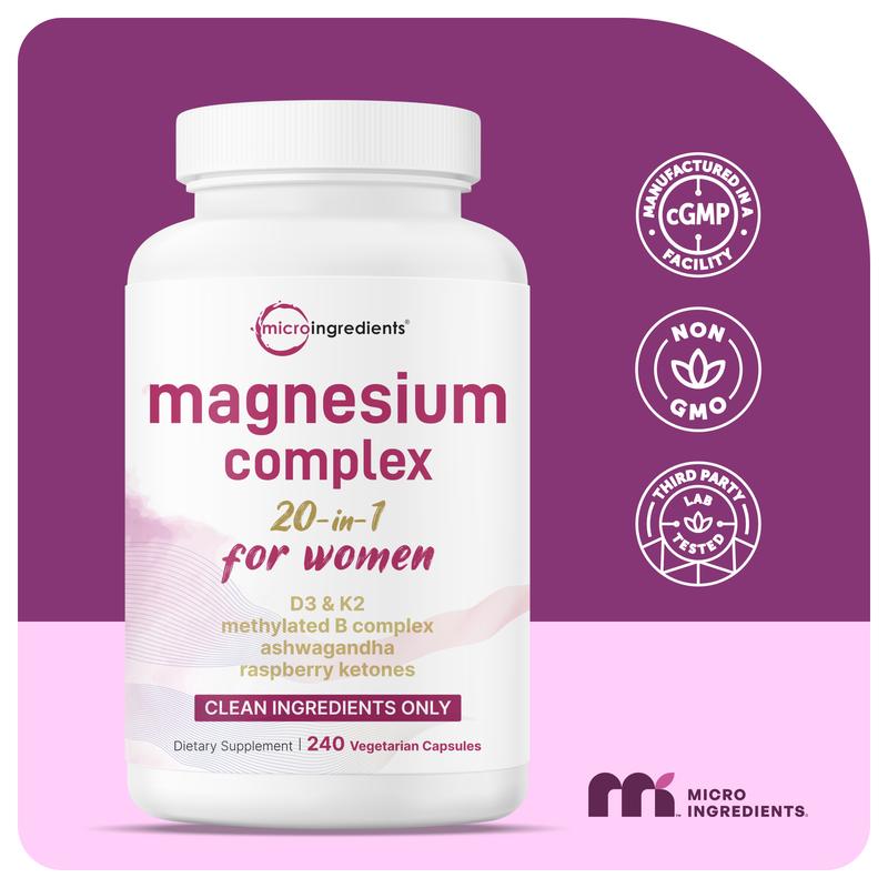 Micro Ingredients Magnesium Complex 20-in-1 for Women, 240 Vegetarian Capsules