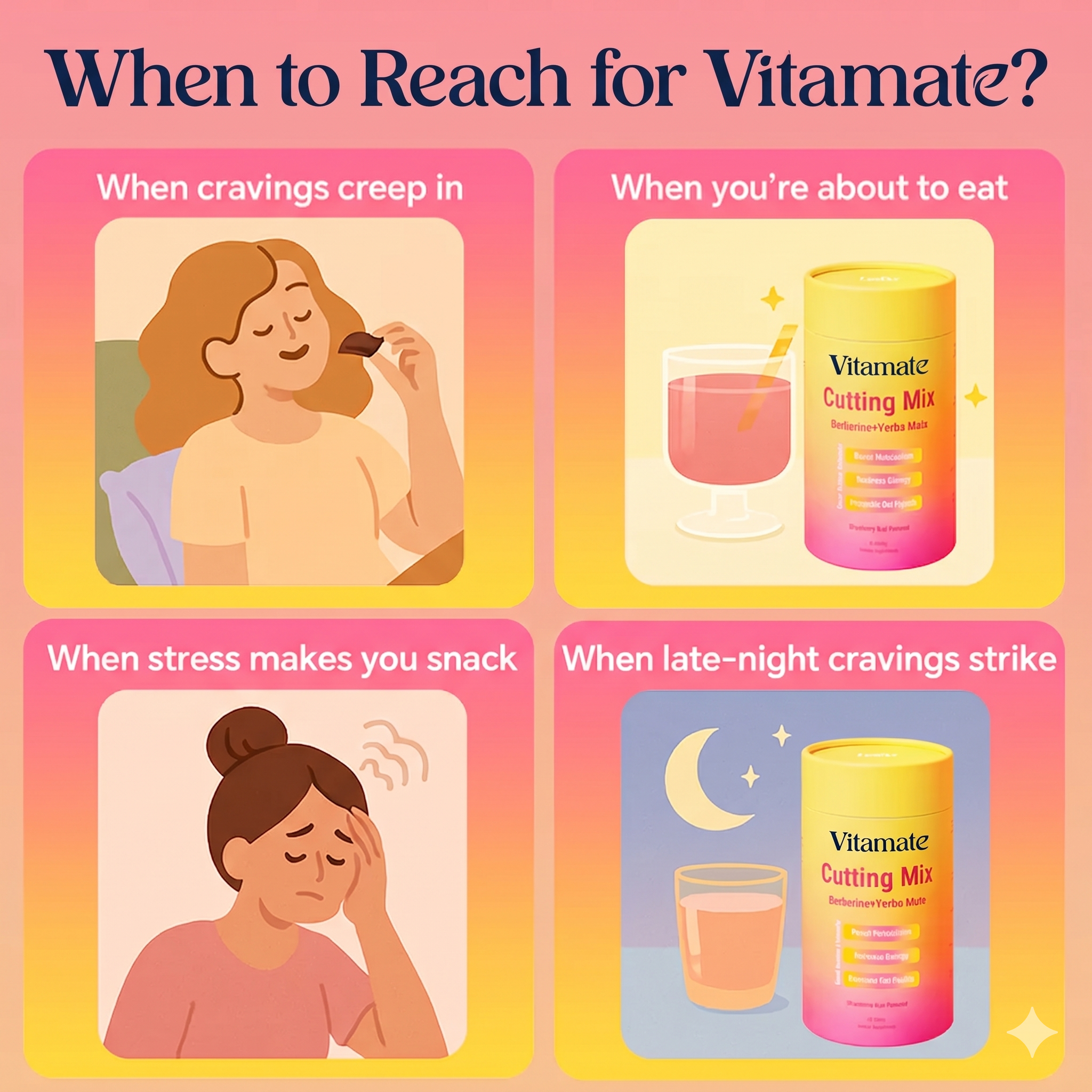 Vitamate CUTTING MIX — Craving Control & Metabolism Booster Drink | Berberine, 5-HTP & GLP-1 Support | Strawberry Açaí | 30 Servings