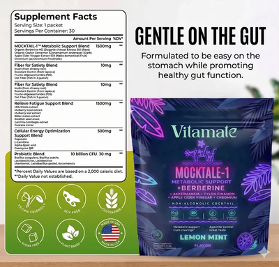 Vitamate MOCKTALE-1 Metabolic Support Drink Mix – Berberine, ACV & Cinnamon |  Lemon Mint