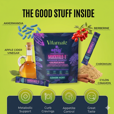 Vitamate MOCKTALE-1 Metabolic Support Drink Mix – Berberine, ACV & Cinnamon |  Lemon Mint