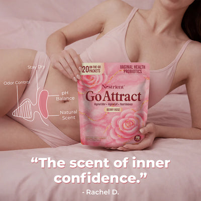 Nestrient GoAttract Feminine Balance Glow Drink Mix with Probiotics & Rose Extract–Berry Rose Flavor.