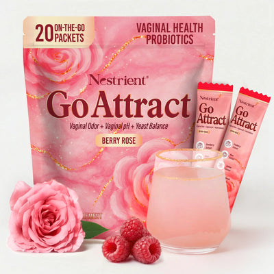 Nestrient GoAttract Feminine Balance Glow Drink Mix with Probiotics & Rose Extract–Berry Rose Flavor.
